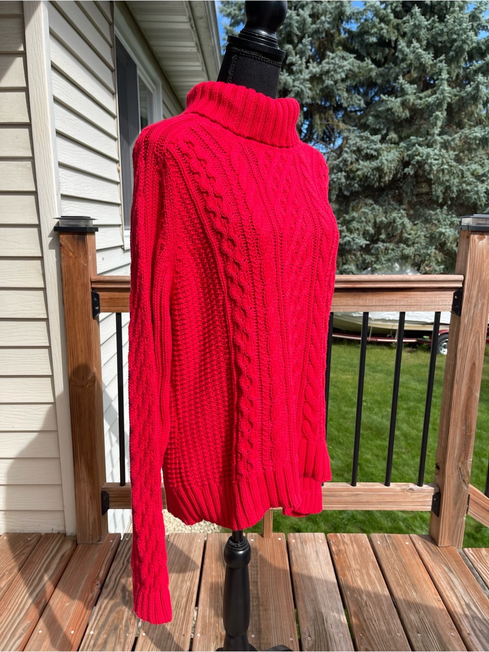 Leo & Nicole Womens XL Red Cable Knit Turtleneck Sweater 100% Cotton Long Sleeve - Picture 2 of 11